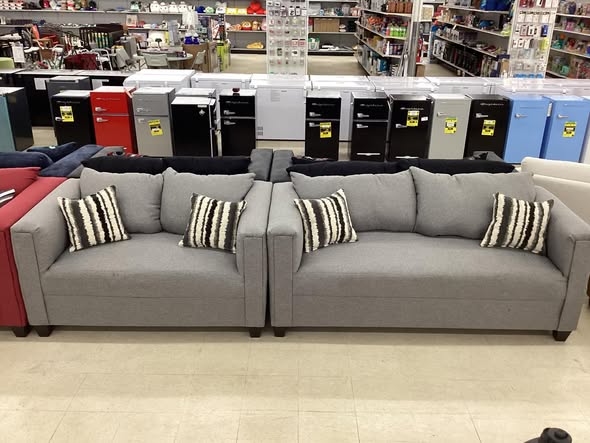 Grey Fabric Couch and Loveseat Set with Accent Pillows