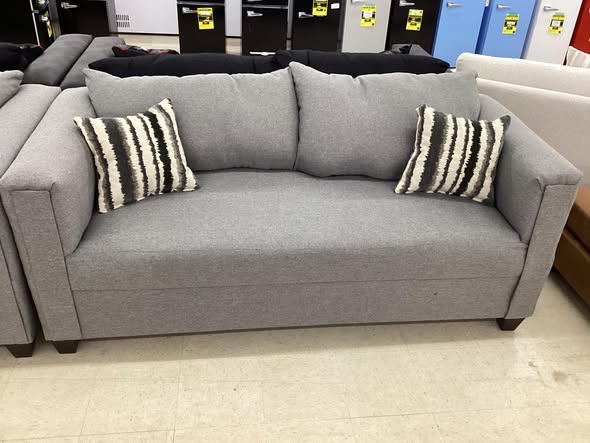 Grey Fabric Couch and Loveseat Set with Accent Pillows