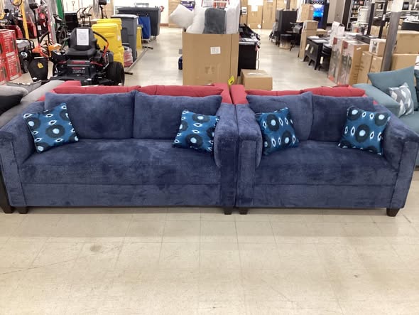 Dark Blue Plush Fabric Couch and Loveseat Set