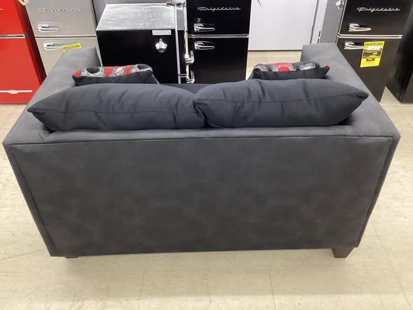 Black Fabric Couch and Loveseat Set with Charcoal Faux Leather Arms