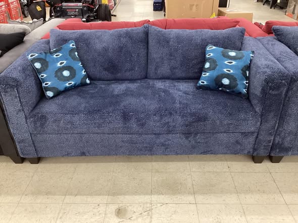 Dark Blue Plush Fabric Couch and Loveseat Set