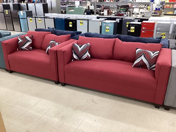Red Fabric Couch and Loveseat Set with Accent Pillows