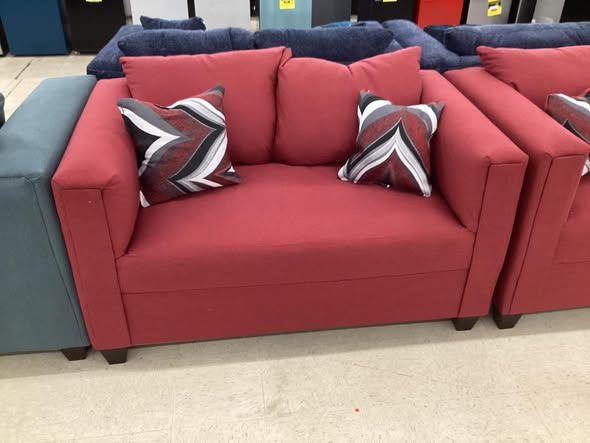 Red Fabric Couch and Loveseat Set with Accent Pillows