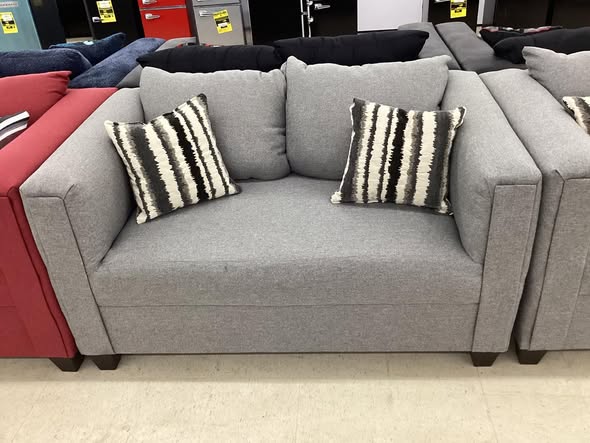 Grey Fabric Couch and Loveseat Set with Accent Pillows