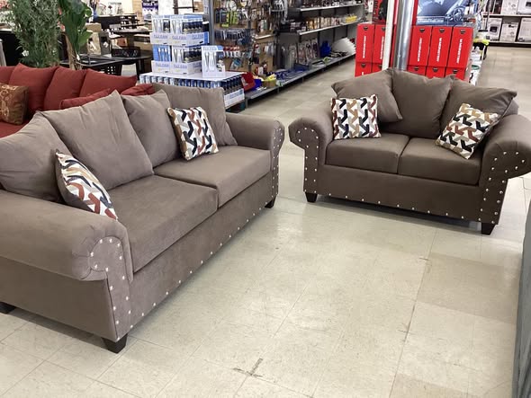 Brown Microfiber Suede Fabric Couch and Loveseat Set