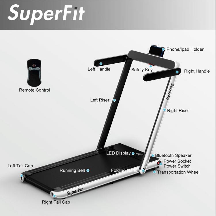 SuperFit 2.25HP 2 in 1 Folding Treadmill with APP Speaker Remote Control