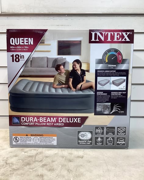 Intex Queen Dura-Beam Comfort Pillow Airbed w/ Internal Pump