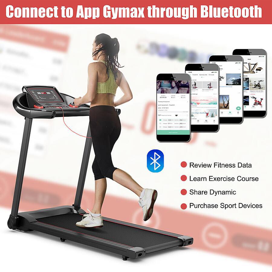 Costway - 2.25HP Electric Running Machine Treadmill Bluetooth Speaker APP Control - Red