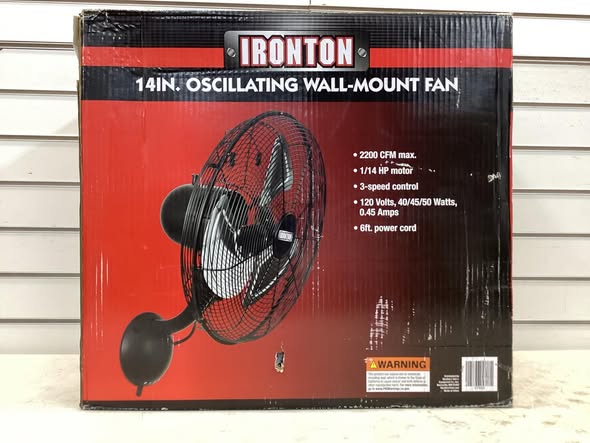 Ironton Oscillating Wall-Mount Garage Fan, 14in., 2200 CFM