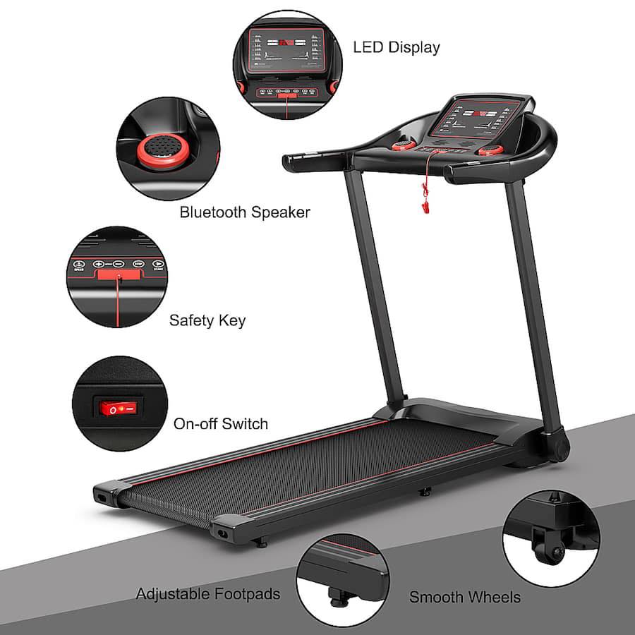 Costway - 2.25HP Electric Running Machine Treadmill Bluetooth Speaker APP Control - Red