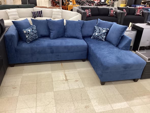 Blue Fabric L-shaped Sectional with Pillows