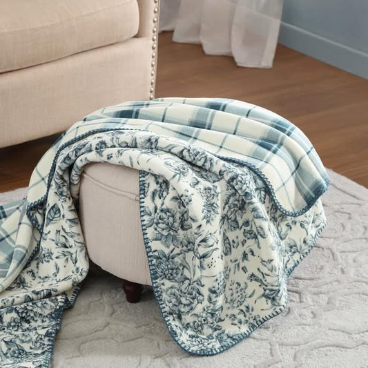Blanket - Laura Ashley Coco Plush Reversible Throw, 60" x 70"