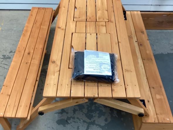 Kids Wooden Sand Box with Foldable Picnic Sensory Table and Bench