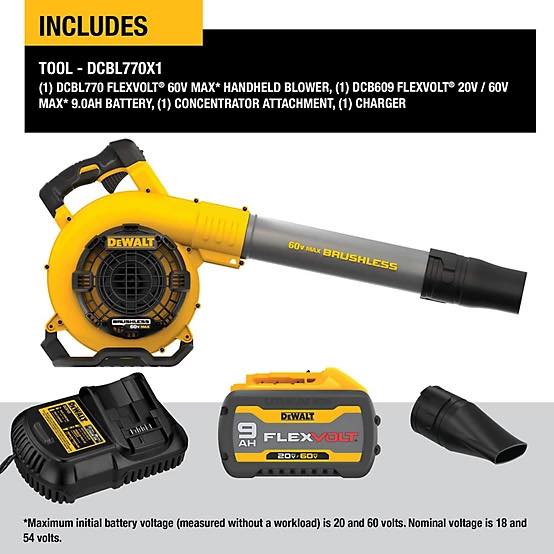 DEWALT FlexVolt 129 MPH/423 CFM 60V MAX Cordless Handheld Leaf Blower, Battery and Charger Included