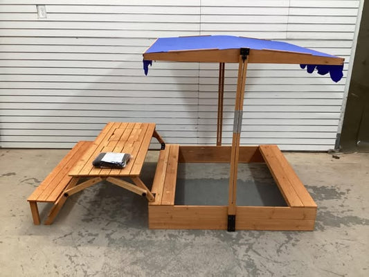 Kids Wooden Sand Box with Foldable Picnic Sensory Table and Bench