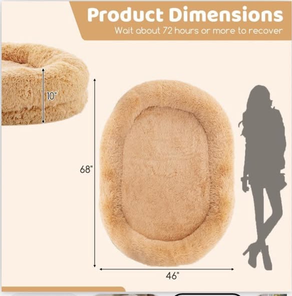 Orthopedic Dog Bed Human Dog Bed Washable Fluffy w/Soft Blanket and Plump Pillow