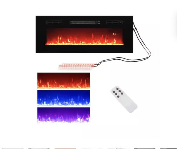 Costway 36" 5,000 BTU Electric Fireplace with LED Light Strips Remote Crystal Stones