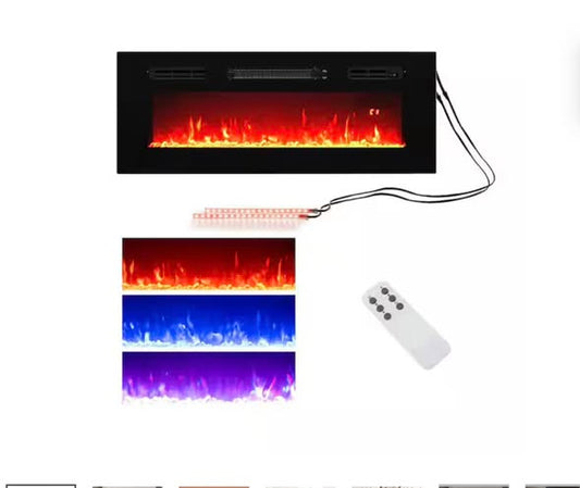 Costway 36" 5,000 BTU Electric Fireplace with LED Light Strips Remote Crystal Stones