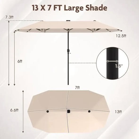 Costway 13 FT Large Patio Umbrella with LED Solar Lights and Crank Handle