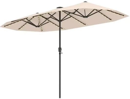 Costway 13 FT Large Patio Umbrella with LED Solar Lights and Crank Handle