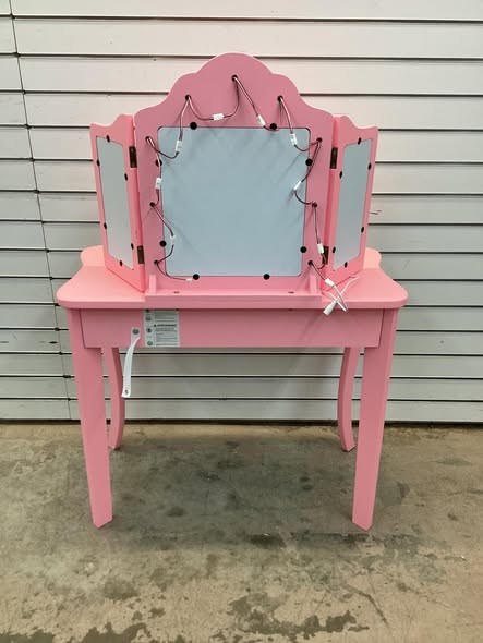 Costway Kids Makeup Dressing Table Chair Set Vanity & Tri-folding Mirror