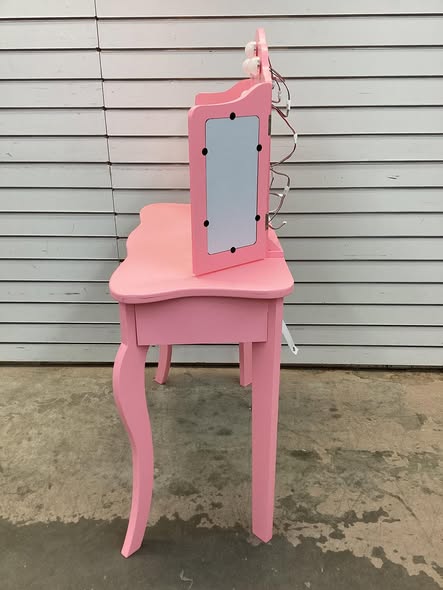 Costway Kids Makeup Dressing Table Chair Set Vanity & Tri-folding Mirror