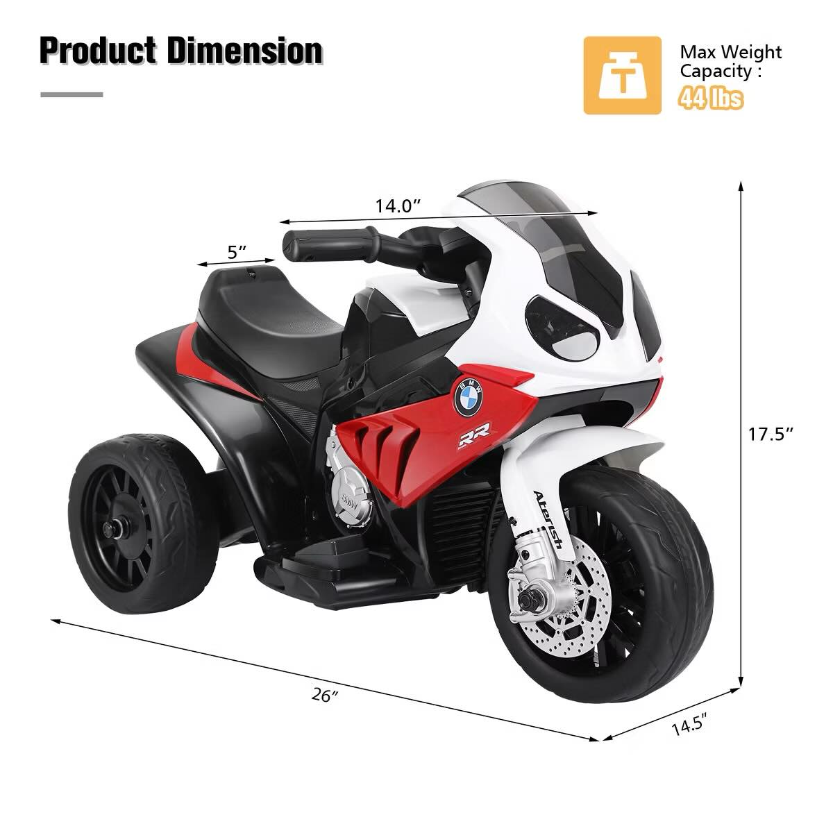 Costway Kids Ride On Motorcycle BMW Licensed 6V Electric 3 Wheels Bicycle