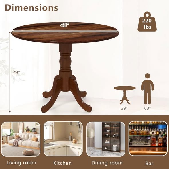 Wooden Dining Table with Round Tabletop and Trestle Legs