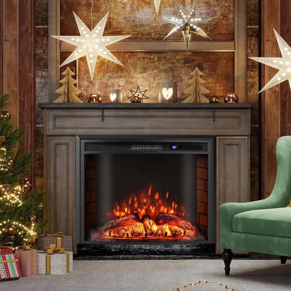 26-Inch Electric Fireplace Insert with Curved Screen