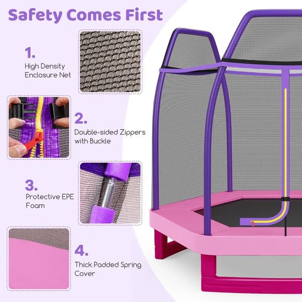 Costway 7 Feet Kids Recreational Bounce Jumper Trampoline-Pink
