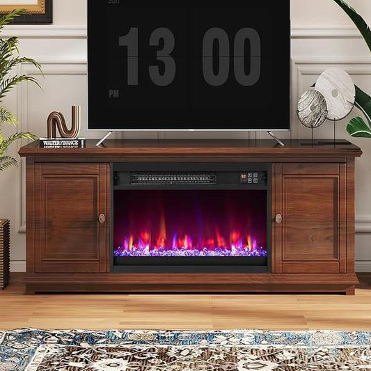 COSTWAY 23 Inch Recessed Fireplace Heater, Electric Fireplace Insert w/Multi-Color Flame & Crystal Ember Bed, Remote Control, 9H Timer, Built-in Thermostat & Overheat Protection, 1500W