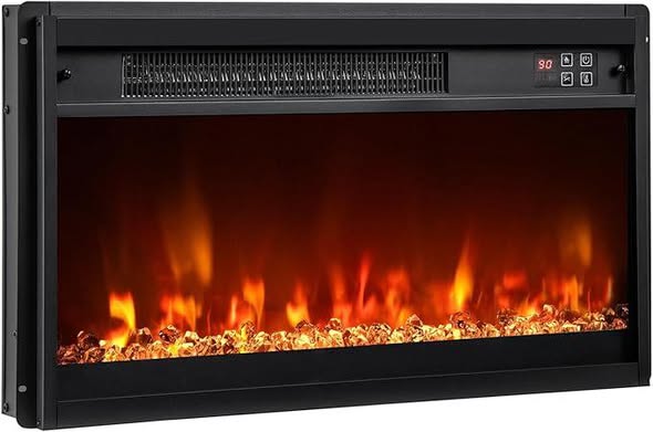 COSTWAY 23 Inch Recessed Fireplace Heater, Electric Fireplace Insert w/Multi-Color Flame & Crystal Ember Bed, Remote Control, 9H Timer, Built-in Thermostat & Overheat Protection, 1500W