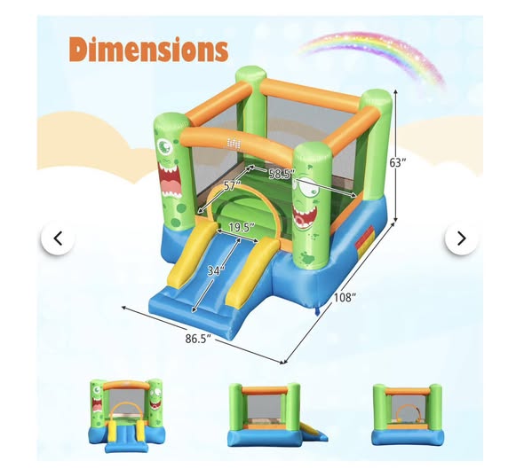 Inflatable Bounce House Monster Themed Bouncy Castle with Large Jumping Area and Slide Blower Included