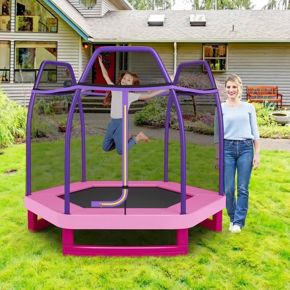 Costway 7 Feet Kids Recreational Bounce Jumper Trampoline-Pink