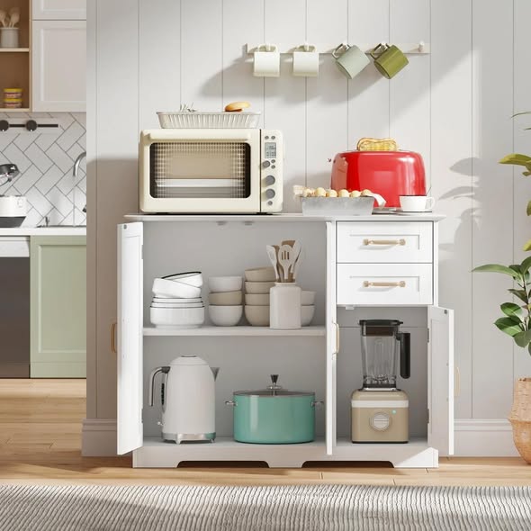 Costway 40 in. Modern Kitchen Sideboard Buffet Cabinet with 2 Drawers & Adjustable Shelf