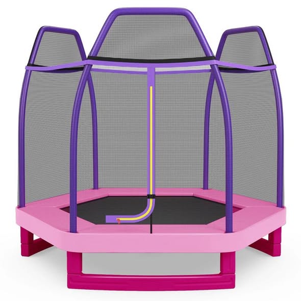 Costway 7 Feet Kids Recreational Bounce Jumper Trampoline-Pink