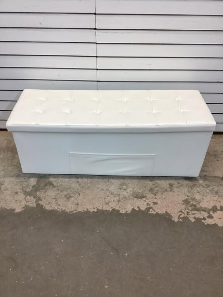 Costway 43 Inches Folding Storage Ottoman Bench Foot Rest Stool with Side Pocket White