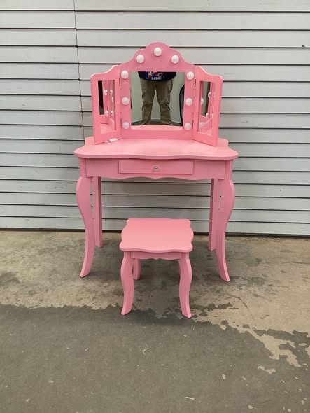 Costway Kids Makeup Dressing Table Chair Set Vanity & Tri-folding Mirror