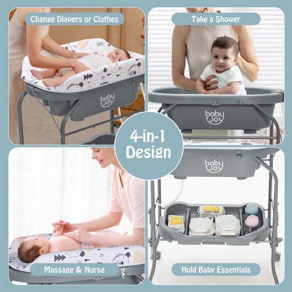 Folding Baby Changing Table with Bathtub and 4 Universal Wheels