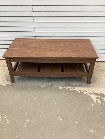 47 in. Walnut Rectangle MDF 2-Tier Rectangle Coffee Table with Slatted Storage Shelf and Thickened Tabletop