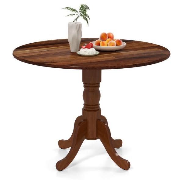 Wooden Dining Table with Round Tabletop and Trestle Legs