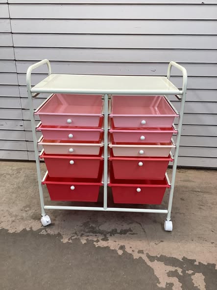 Costway 10 Drawer Gradient Pink Trolley Storage Cart