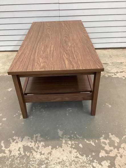 47 in. Walnut Rectangle MDF 2-Tier Rectangle Coffee Table with Slatted Storage Shelf and Thickened Tabletop