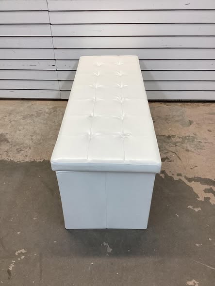 Costway 43 Inches Folding Storage Ottoman Bench Foot Rest Stool with Side Pocket White