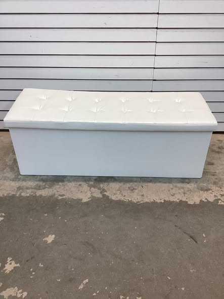 Costway 43 Inches Folding Storage Ottoman Bench Foot Rest Stool with Side Pocket White