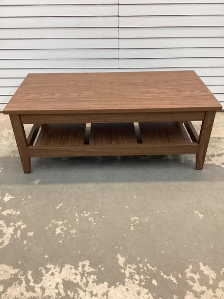 47 in. Walnut Rectangle MDF 2-Tier Rectangle Coffee Table with Slatted Storage Shelf and Thickened Tabletop