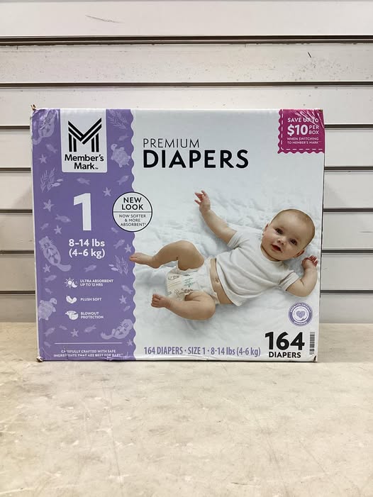 Member's Mark Premium Baby Diapers, Size 1, 164 ct.