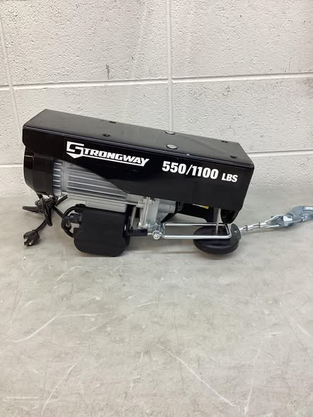 Hoist - Strongway Electric Cable Hoist, 550-Lb. Single Line Capacity/1100-Lb. Double Line Capacity, 38ft./19ft. Lift. Has cracked stopper .