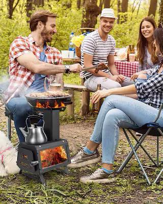 Costway Portable Wood Burning Stove Wood Camping Stove Heater with 2 Cooking Positions