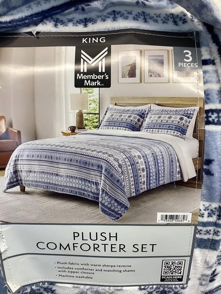 Member's Mark 3-Piece Printed Plush Comforter Set - King Size